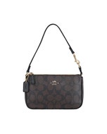 【COACH】Nolita 19英文鍍金LOGO牛皮拼滿版印花拉鍊肩背麻將包(小/深棕x黑)