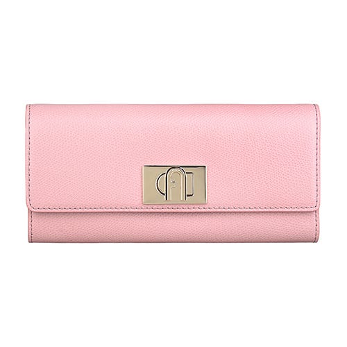 【FURLA】1927經典LOGO旋釦10卡防刮牛皮長夾(粉)