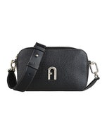 【FURLA】PRIMULA燙金LOGO粒面牛皮拉鍊斜背相機包(迷你/黑)