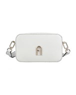 【FURLA】PRIMULA燙金LOGO粒面牛皮拉鍊斜背相機包(迷你/棉花糖白)
