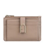 【FURLA】FLOW立體LOGO小牛皮5卡按釦式拉鍊卡夾零錢包(坯布棕)