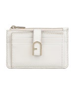 【FURLA】FLOW立體LOGO小牛皮5卡按釦式拉鍊卡夾零錢包(棉花糖白)