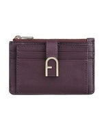 【FURLA】FLOW立體LOGO小牛皮5卡按釦式拉鍊卡夾零錢包(葡萄酒紅)