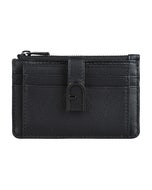 【FURLA】FLOW立體LOGO小牛皮5卡按釦式拉鍊卡夾零錢包(黑)