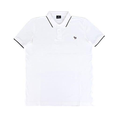 【PAUL SMITH】刺繡斑馬LOGO領口拼色有機棉短袖POLO衫(男款/白x黑)