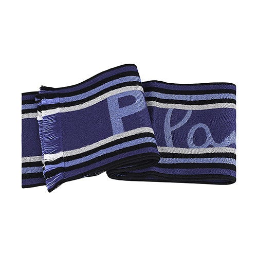 【PAUL SMITH】藍字LOGO條紋設計羊毛針織圍巾(藍x黑x白)