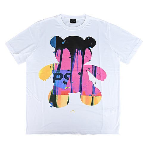 【PAUL SMITH】胸前草寫LOGO卡通風設計純棉短袖T恤(男款/白x多色)