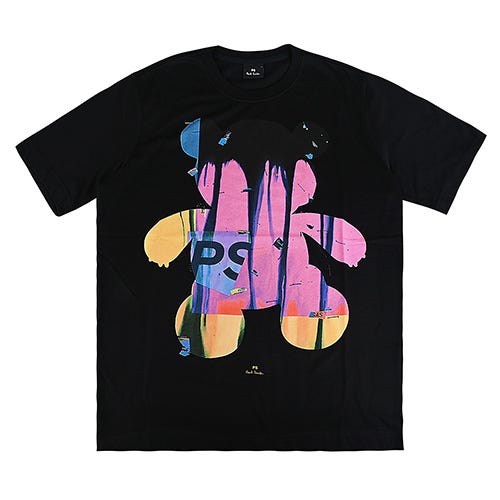 【PAUL SMITH】胸前草寫LOGO卡通風設計純棉短袖T恤(男款/黑x多色)