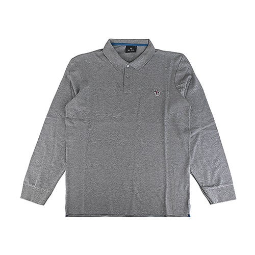 【PAUL SMITH】布標斑馬LOGO彩色設計純棉長袖polo衫(男款/灰x海軍藍)