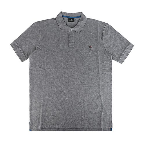 【PAUL SMITH】字母縮寫LOGO左胸彩色斑馬小布章設計有機純棉珠地布POLO衫(男款/灰x海軍藍)