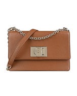 【FURLA】1927拱門LOGO皮革旋釦式鏈帶斜背方包(迷你/白蘭地褐)