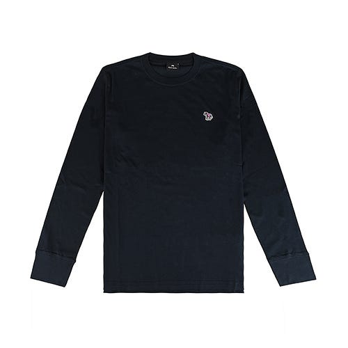 【PAUL SMITH】草寫LOGO彩色斑馬布章設計純棉長袖T恤(男款/深藍)