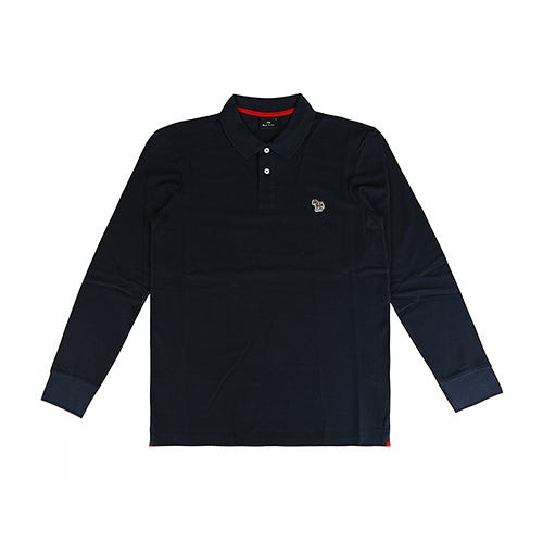 【PAUL SMITH】迷你斑馬LOGO刺繡設計有機棉長袖POLO衫(男款/深藍)