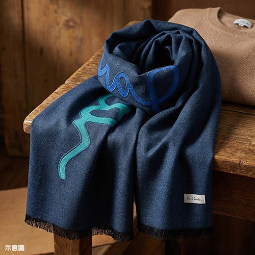 【PAUL SMITH】藍綠LOGO草寫設計棉質混紡圍巾(藍綠)