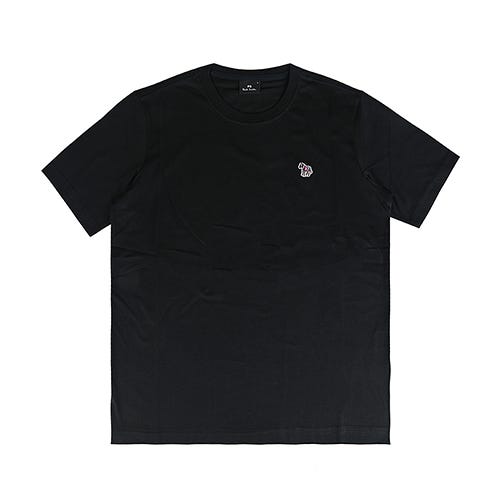 【PAUL SMITH】後領草寫LOG布標彩色斑馬圖案設計有機棉短袖T恤(男款/黑)