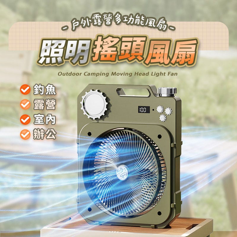 支援行動電源供電👍野營必備 【HJY】戶外露營搖頭風扇 S1｜100檔無級調速 LED照明燈 香氛驅蚊 遠端遙控 復古輕工業風 露營/釣魚/辦公室/居家（Type-C供電 5V/2A）