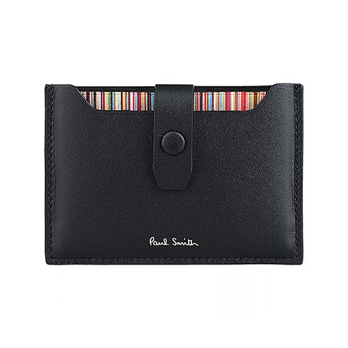 【PAUL SMITH】燙金LOGO小牛皮2卡按釦式彩色抽取卡夾包(黑)