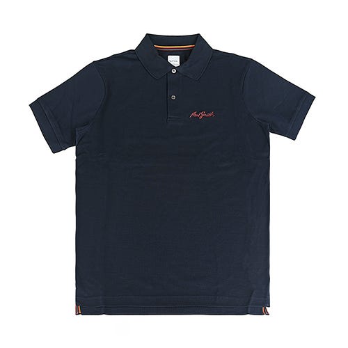 【PAUL SMITH】漸層簽字LOGO純棉雙鈕扣短袖POLO衫(男款/海軍藍)
