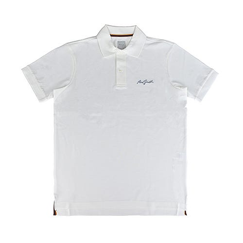 【PAUL SMITH】漸層簽字LOGO純棉雙鈕扣短袖POLO衫(男款/白)