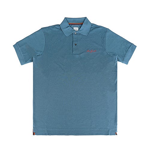 【PAUL SMITH】漸層簽字LOGO純棉雙鈕扣短袖POLO衫(男款/灰藍)