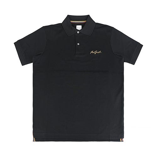【PAUL SMITH】漸層簽字LOGO純棉雙鈕扣短袖POLO衫(男款/黑)