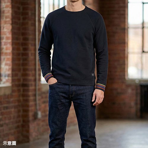 【PAUL SMITH】簽字布章LOGO純棉彩色條紋點綴長袖圓領T恤(男款/黑)