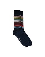【PAUL SMITH】白字簽名LOGO棉質混紡多彩針織長筒襪(深藍)