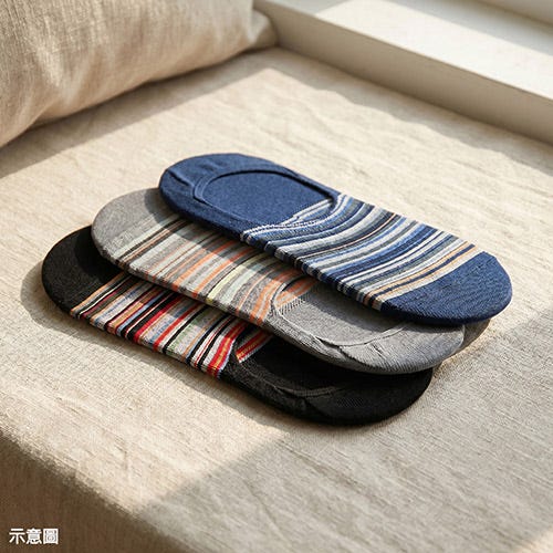 【PAUL SMITH】白字LOGO棉質混紡炫彩條紋船型襪三件裝(黑x灰x深藍)