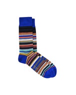 【PAUL SMITH】簽白字LOGO棉質混紡跳色橫條紋長筒襪(藍)
