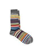 【PAUL SMITH】簽白字LOGO棉質混紡跳色橫條紋長筒襪(灰)