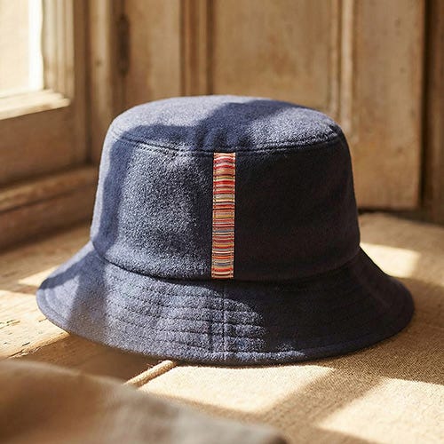 【PAUL SMITH】羊絨混紡羊毛彩條飾邊漁夫帽(海軍藍x多色條紋)