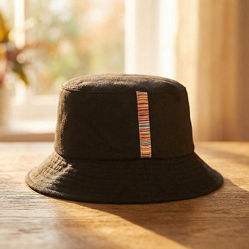 【PAUL SMITH】羊絨混紡羊毛彩條飾邊漁夫帽(黑x多色條紋)