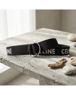 【CELINE】尼龍拼小牛皮雙D環腰帶(窄版/黑x白)