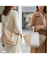 【LOEWE】撞色小牛皮鉤釦式斜背吊床包(米白x奶茶米棕)