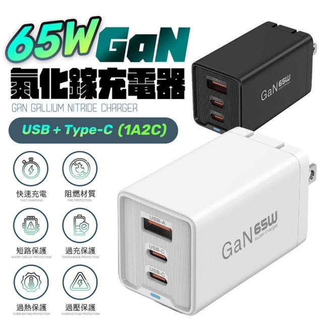 【HJY】熱銷優惠價 65W GaN氮化鎵快速充電頭 可摺疊收納 體積小 快充頭 三口充電 不傷機 智能保護 手機充電頭 快充充電頭 豆腐頭 充電頭  可充筆電
