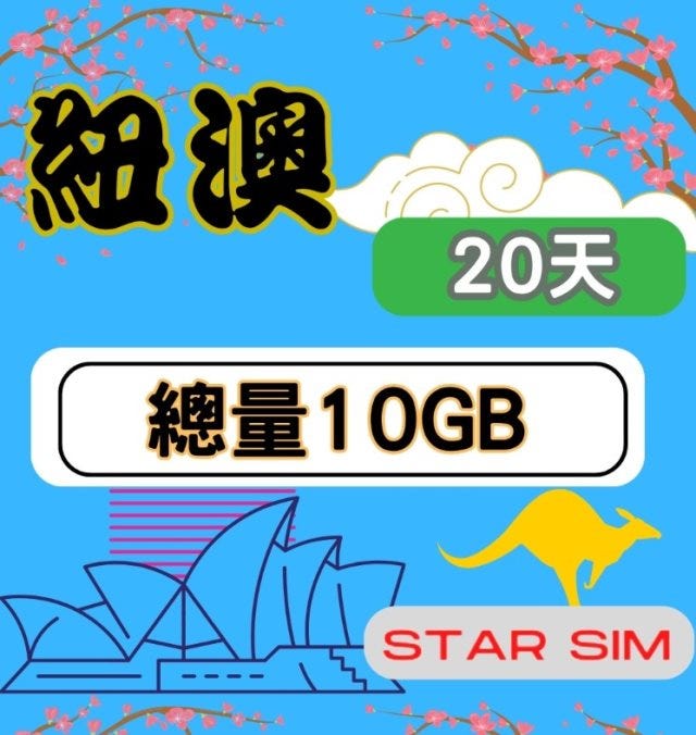 HOTAI購｜ 【星光卡 STAR SIM】紐澳上網卡20天10GB高速流量(旅遊上網卡 紐西蘭 澳洲網卡 紐澳網路)
