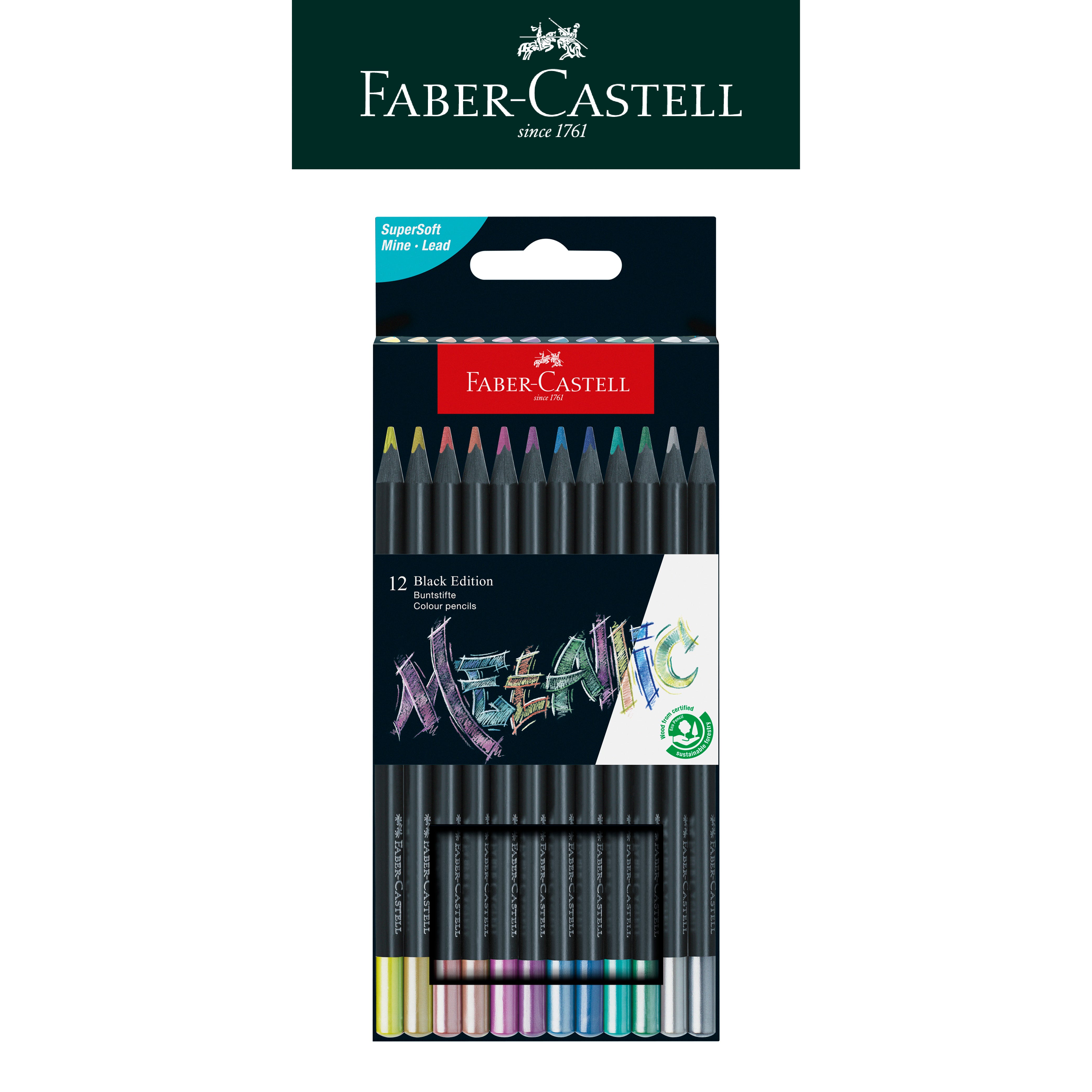 【Faber-Castell】輝柏黑旋風極軟油性色鉛筆12色 紙盒裝 金屬色
