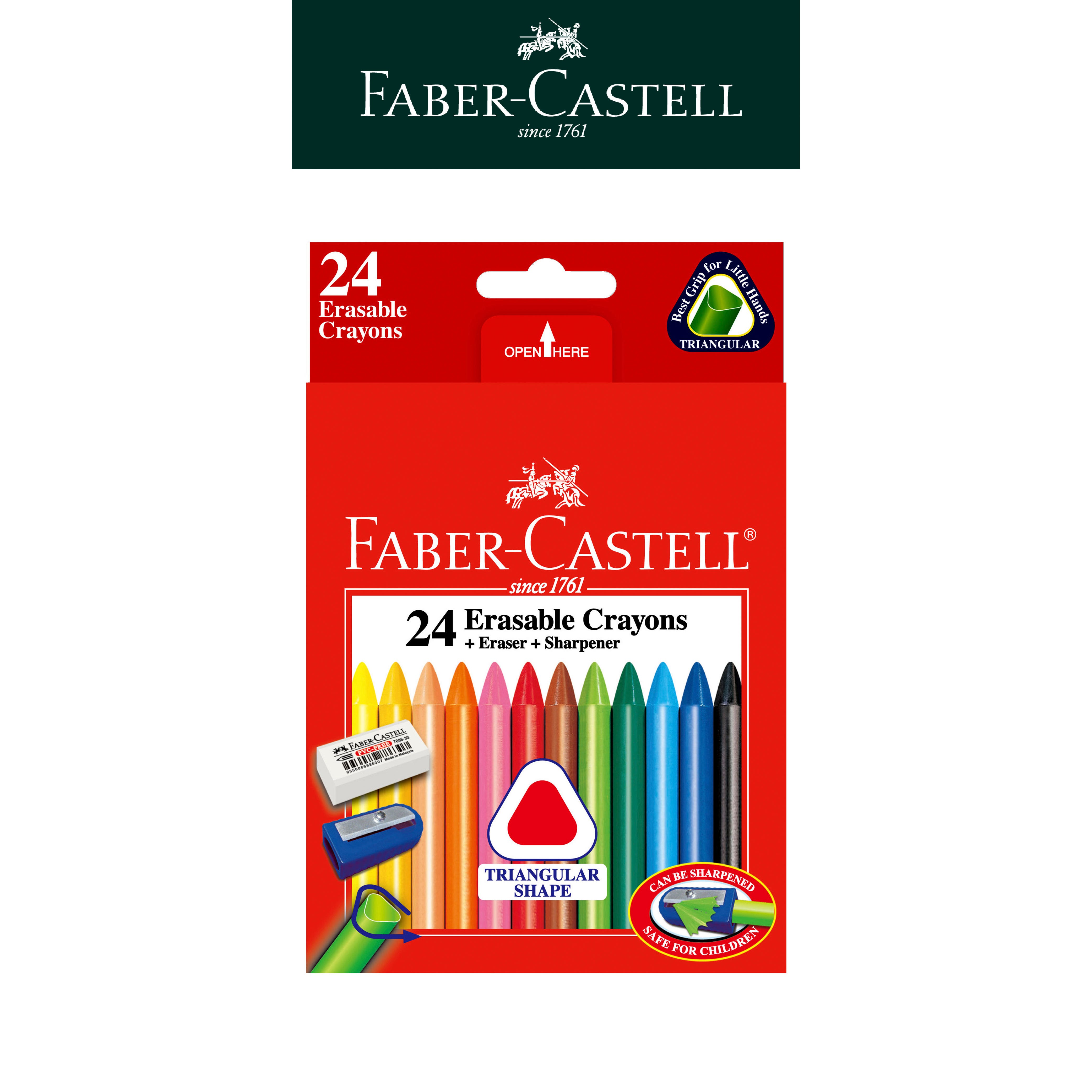 【Faber-Castell】輝柏三角粗芯擦擦蠟筆24色