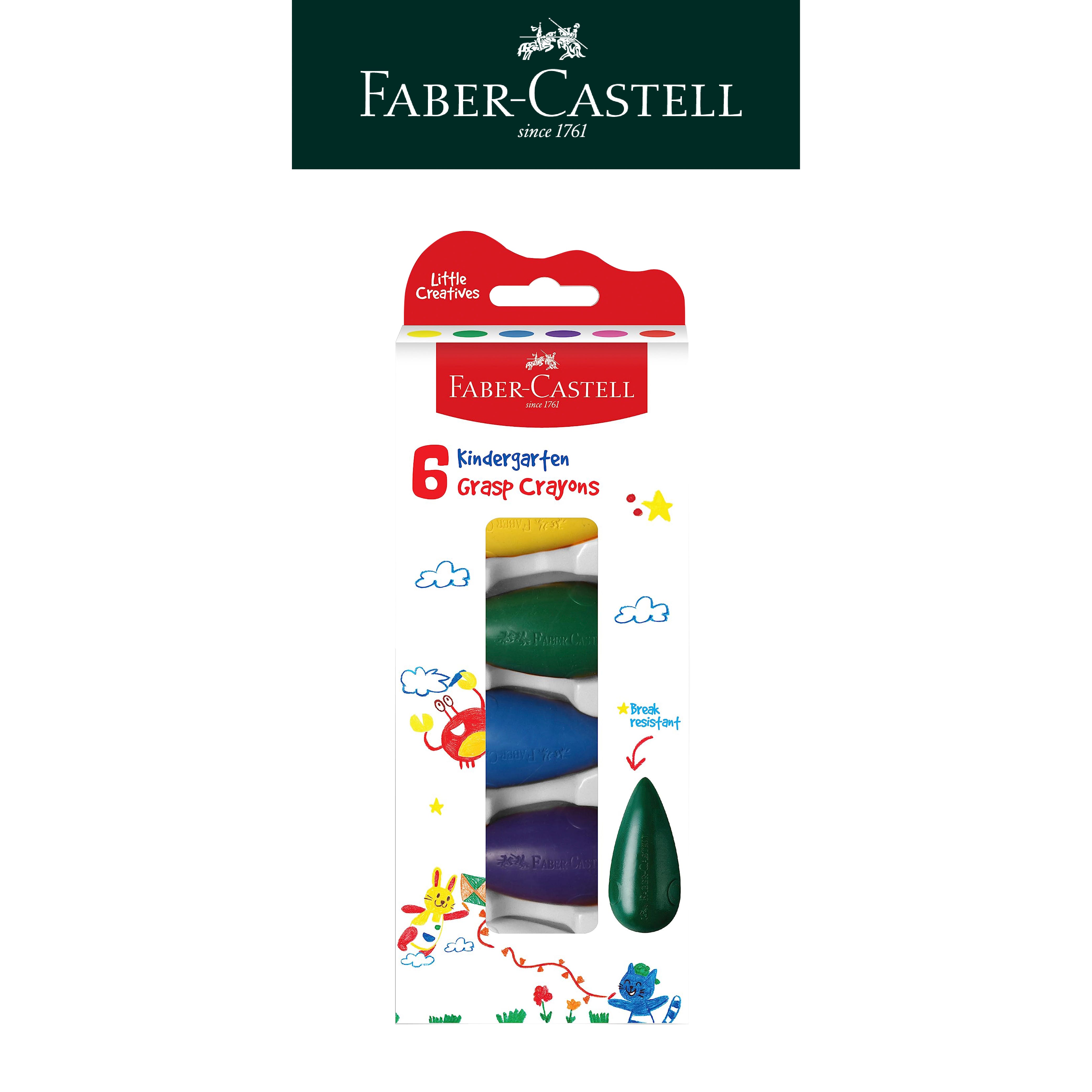  【Faber-Castell】輝柏 學齡水滴可擦拭蠟筆6色