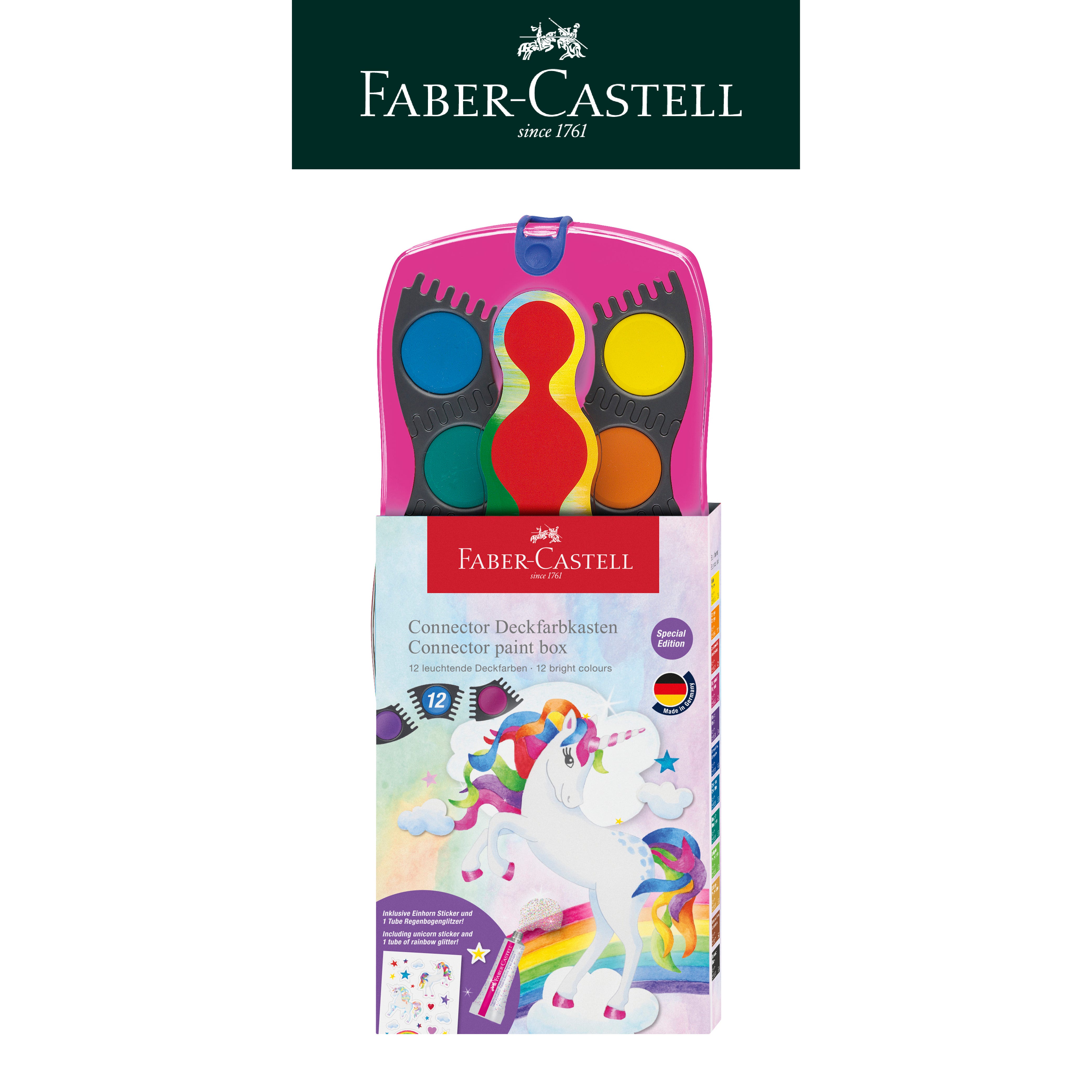  【Faber-Castell】輝柏  連接創意水彩餅12色/獨角獸