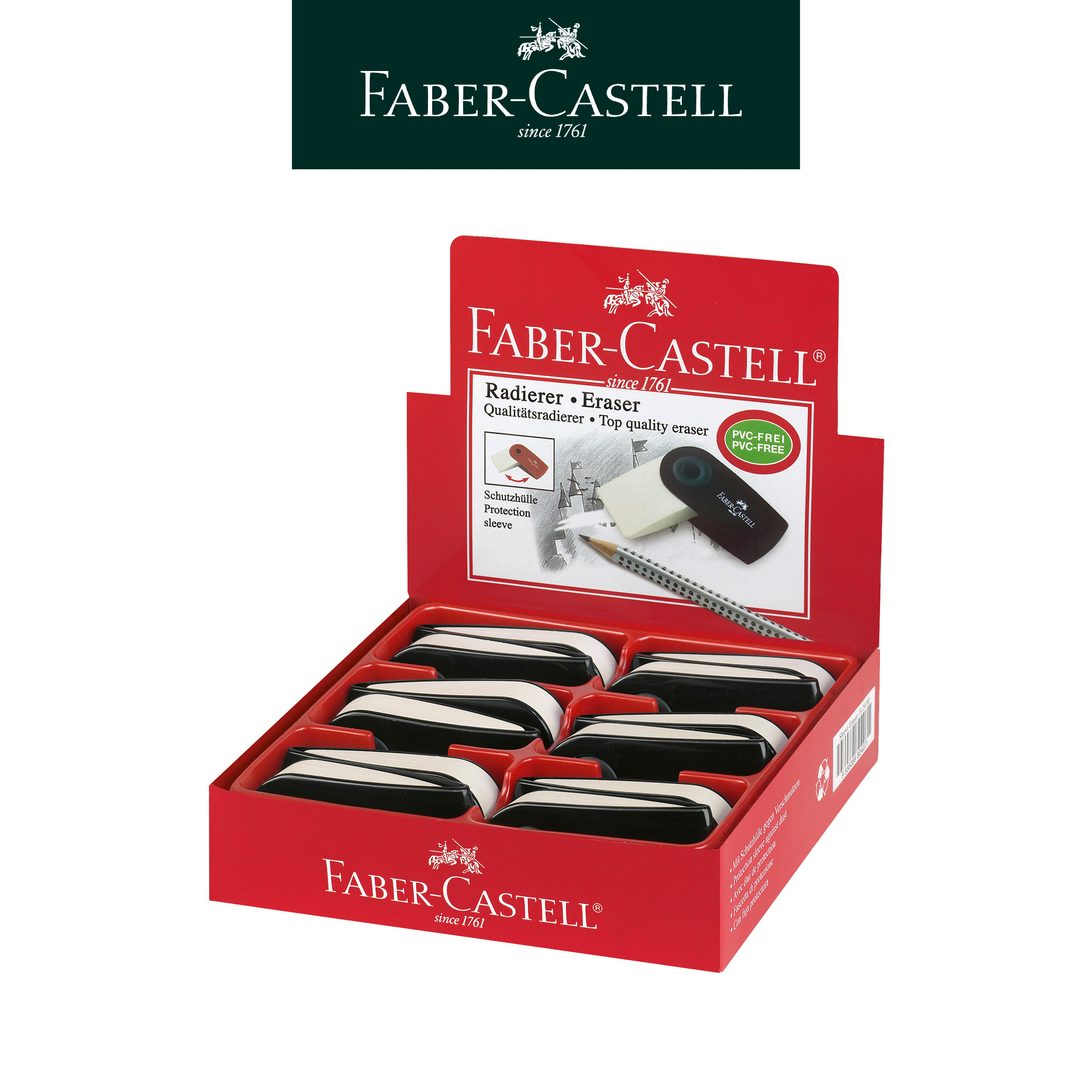 【Faber-Castell】輝柏 L吊掛橡皮擦-黑12入