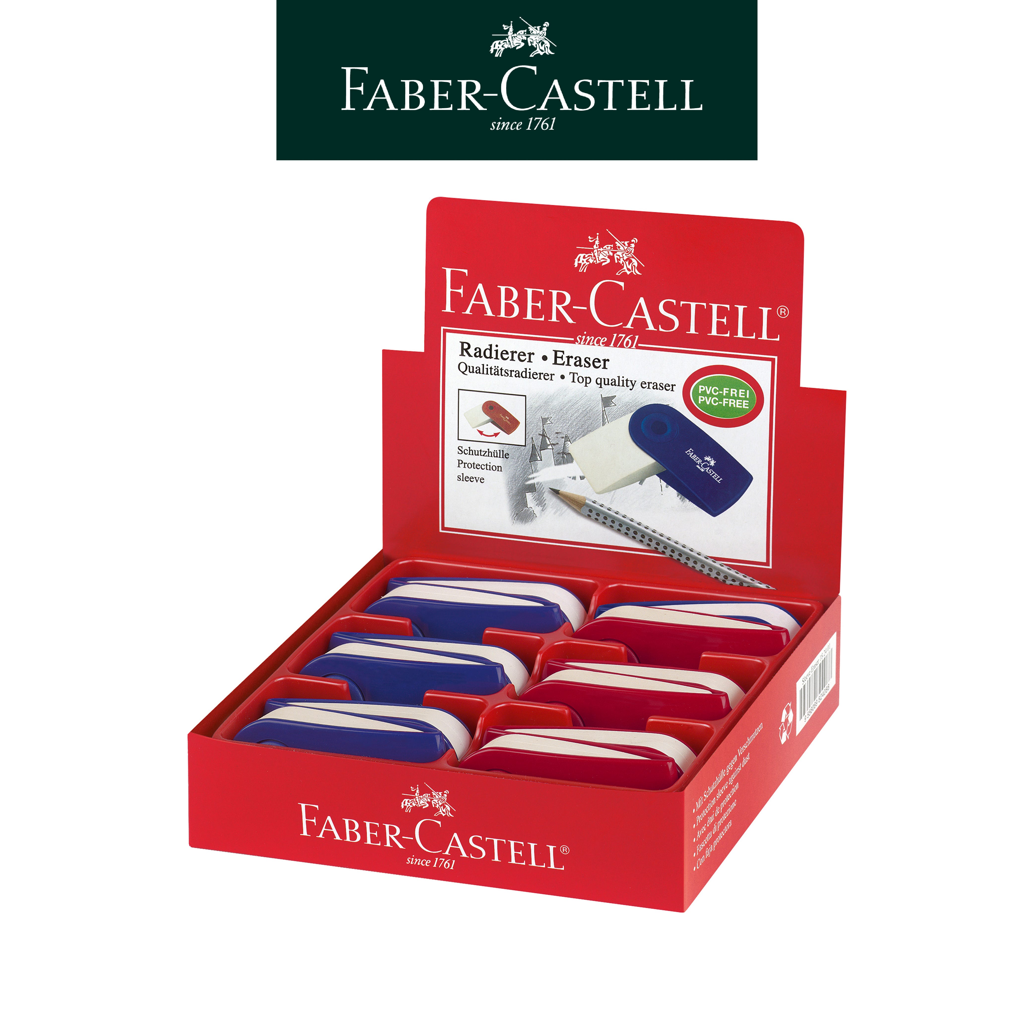  【Faber-Castell】輝柏 L吊掛橡皮擦-藍紅/12入