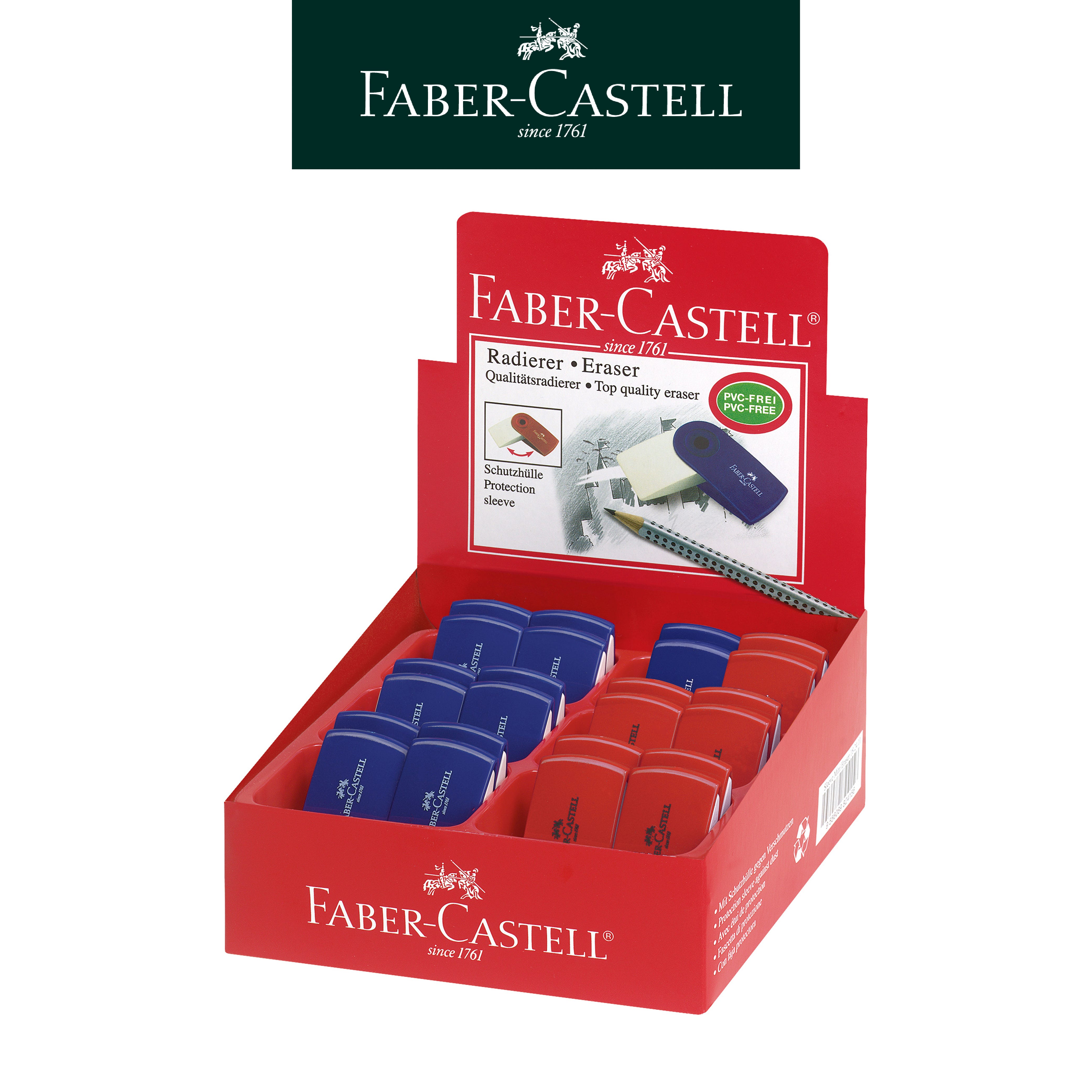 【Faber-Castell】輝柏 S吊掛橡皮擦-藍紅/24入