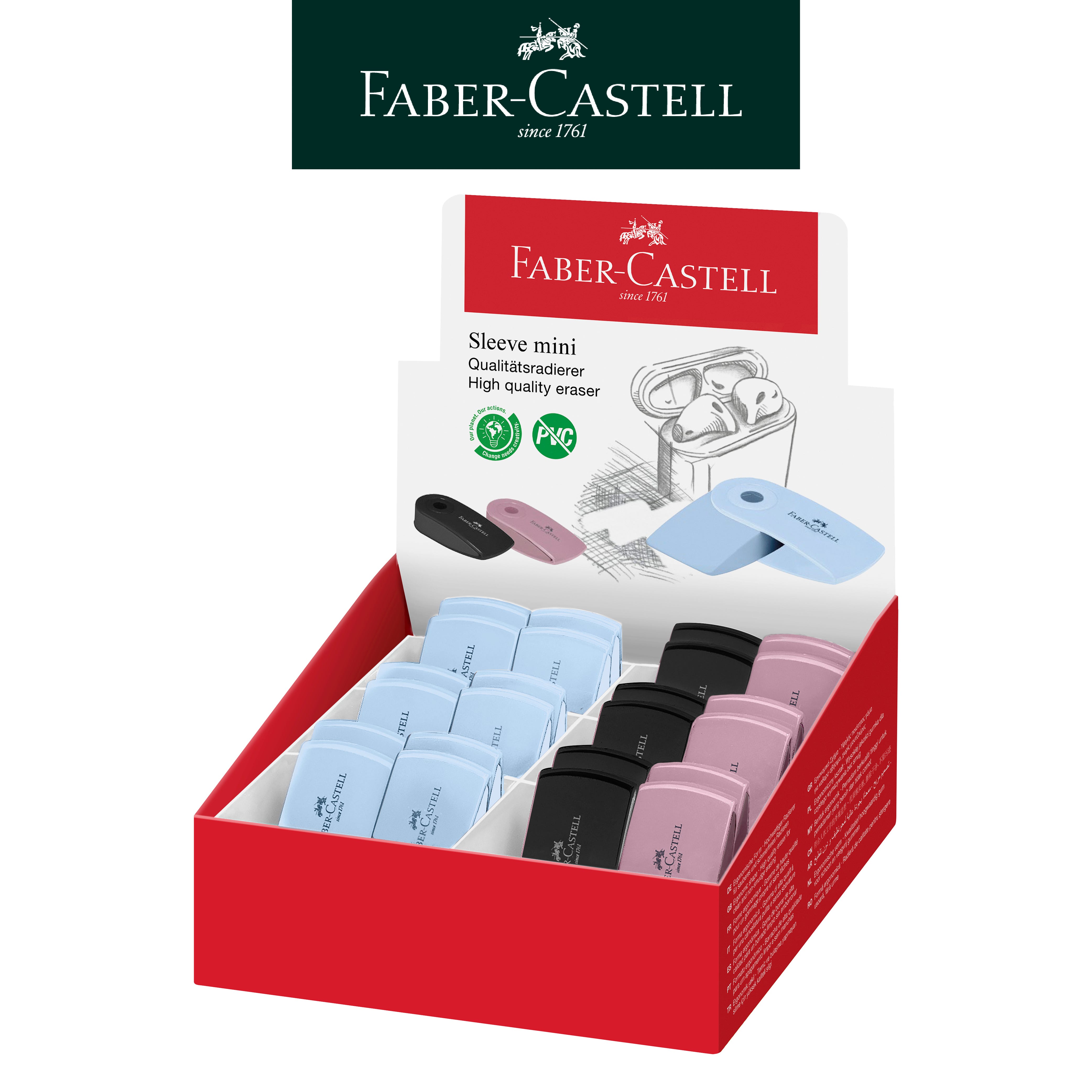 【Faber-Castell】輝柏 S吊掛橡皮擦-天空藍粉夜幕黑/24入（限定色）