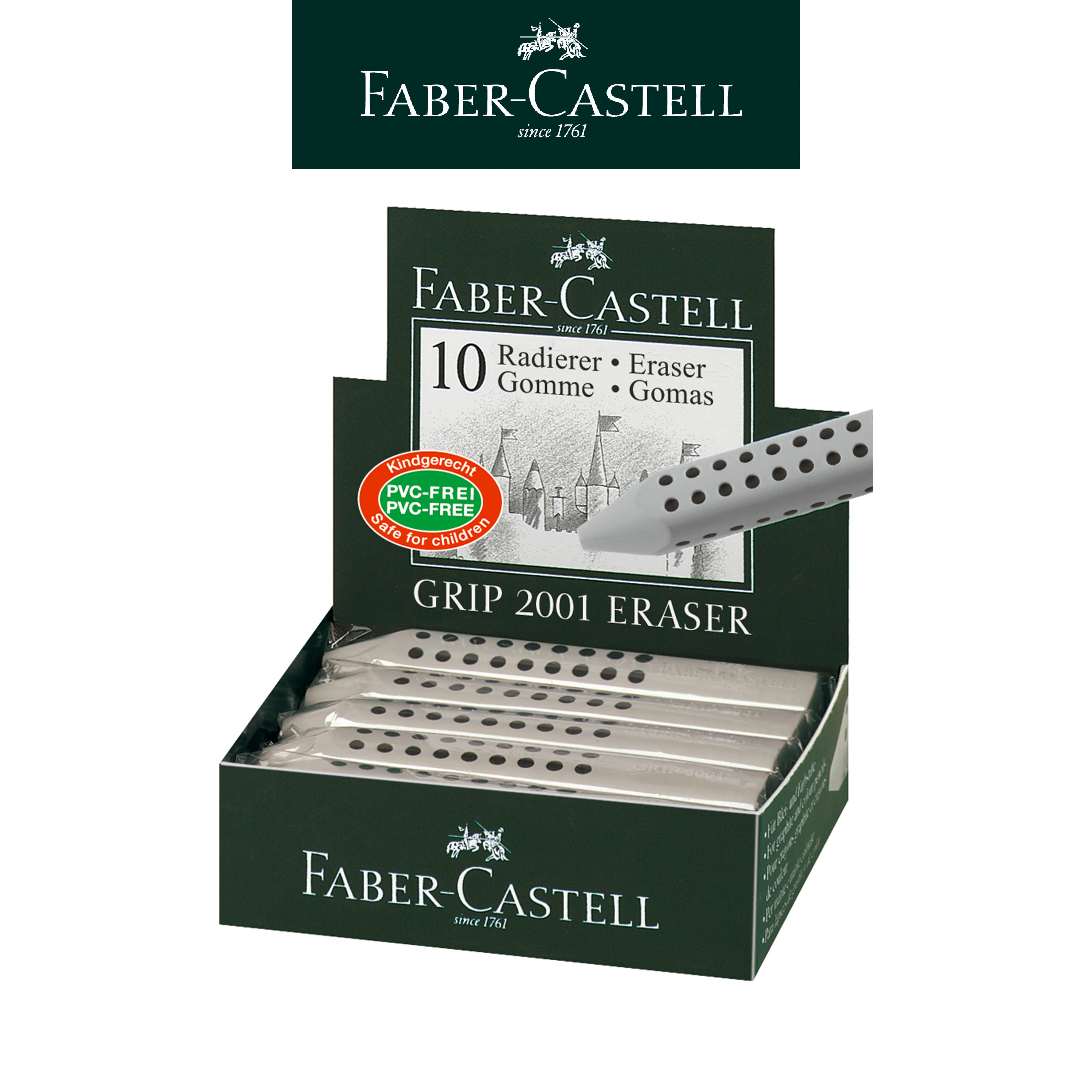 【Faber-Castell】輝柏 2001握得住橡皮擦-銀灰10入