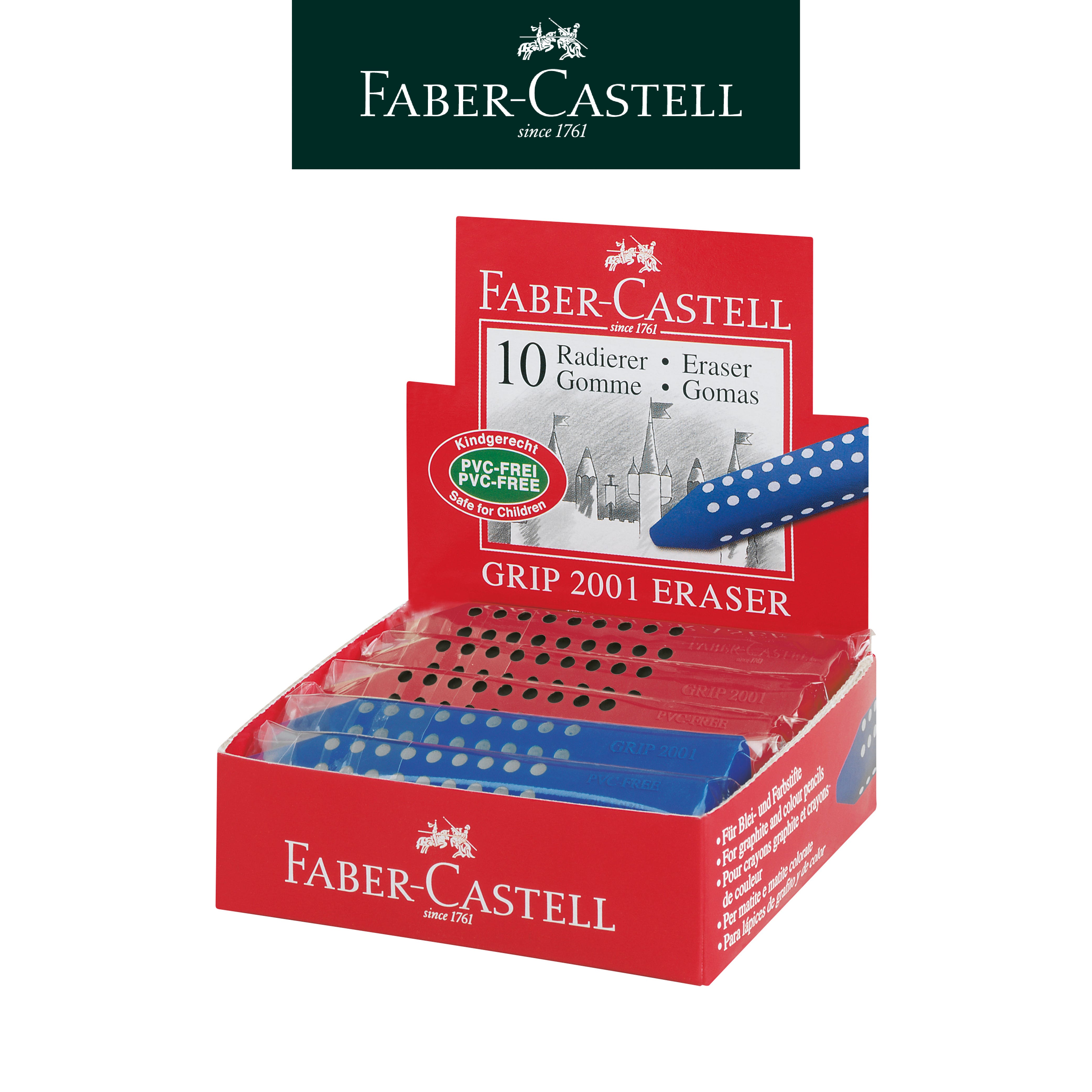 【Faber-Castell】輝柏 2001握得住橡皮擦-藍/紅10入
